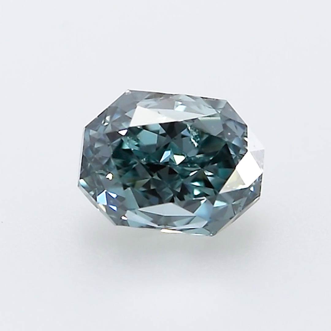 0.44 carat, Fancy Deep Blue Green Diamond, Radiant Shape, SI2 Clarity, GIA, SKU 171856