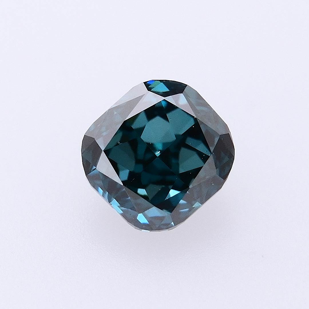 0.15 carat, Fancy Deep Blue Green Diamond, Cushion Shape, VS2 Clarity