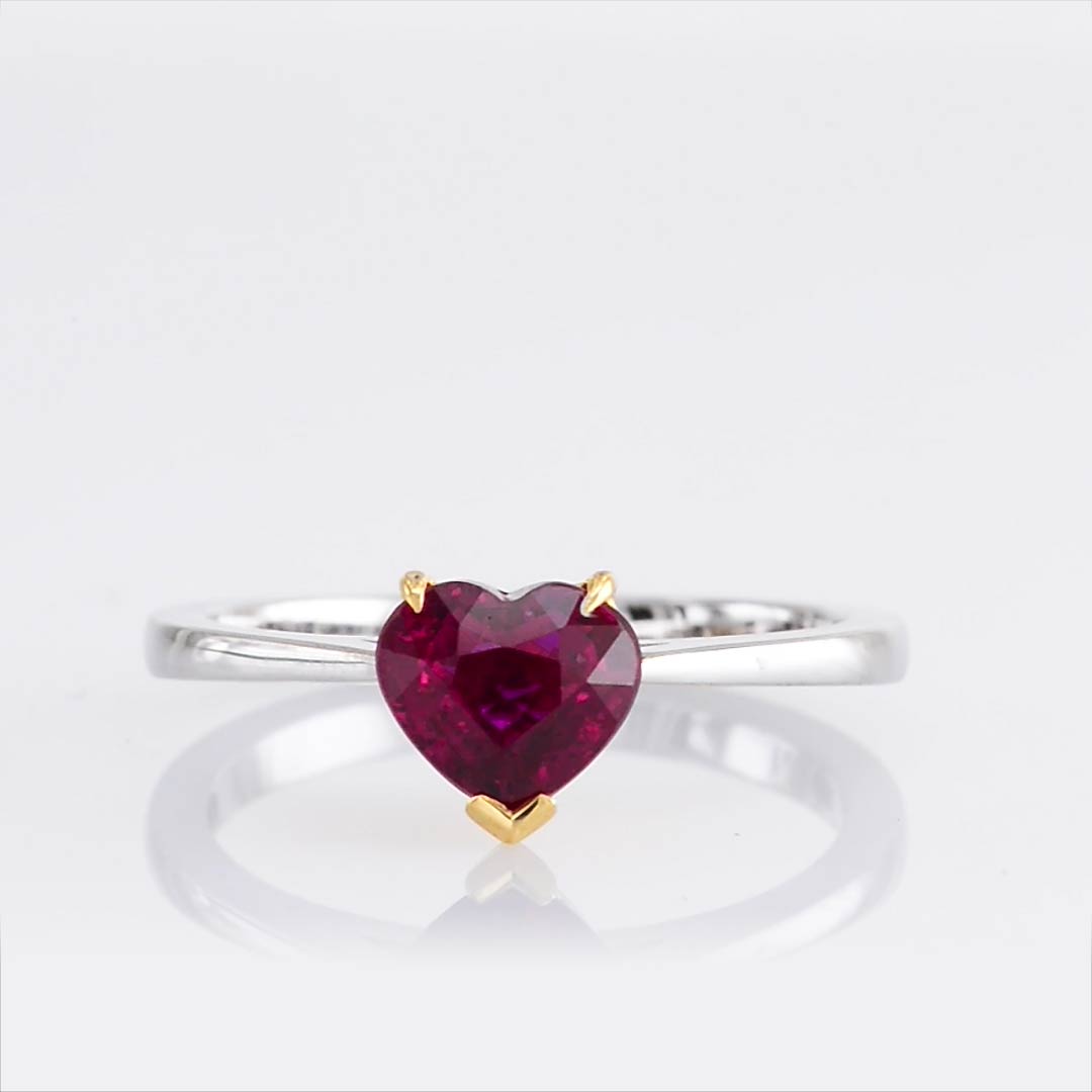 Unheated Vivid Red Ruby Heart Solitaire Ring, SKU 68828 (1.43Ct)