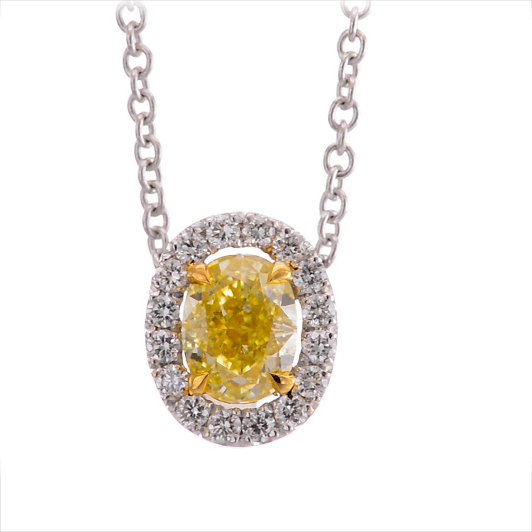 Fancy Yellow Oval Diamond Pendant, SKU 113775 (0.71Ct TW)