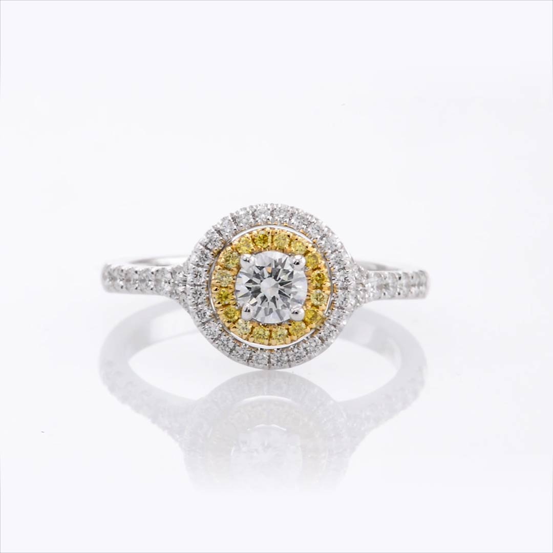 Round White and Fancy Intense Yellow Diamond Double Halo Ring, SKU ...