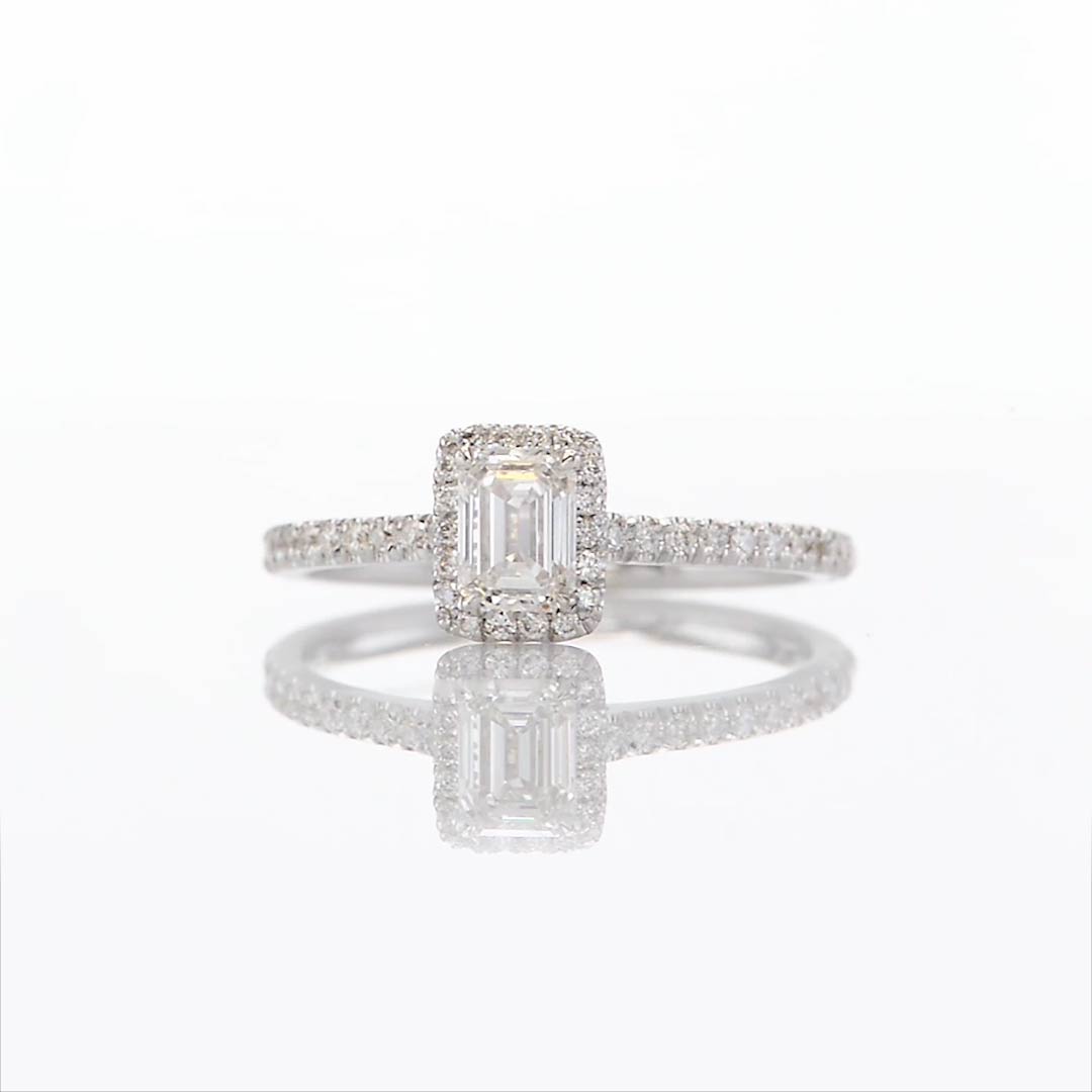 Emerald-Cut Diamond Halo Ring, SKU 290259 (0.72Ct TW)