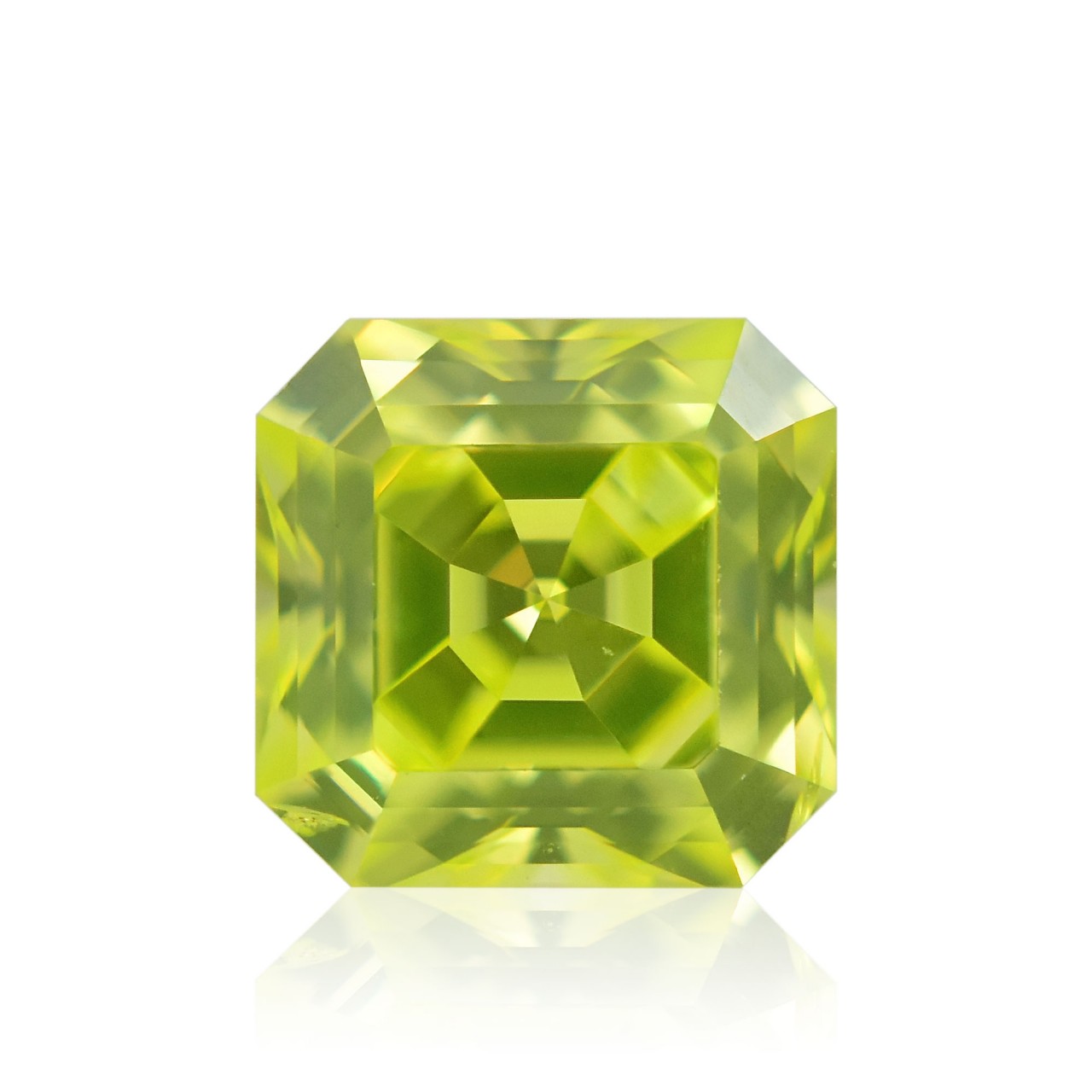 0.54 carat, Fancy Intense Green Yellow Diamond, Asscher Shape