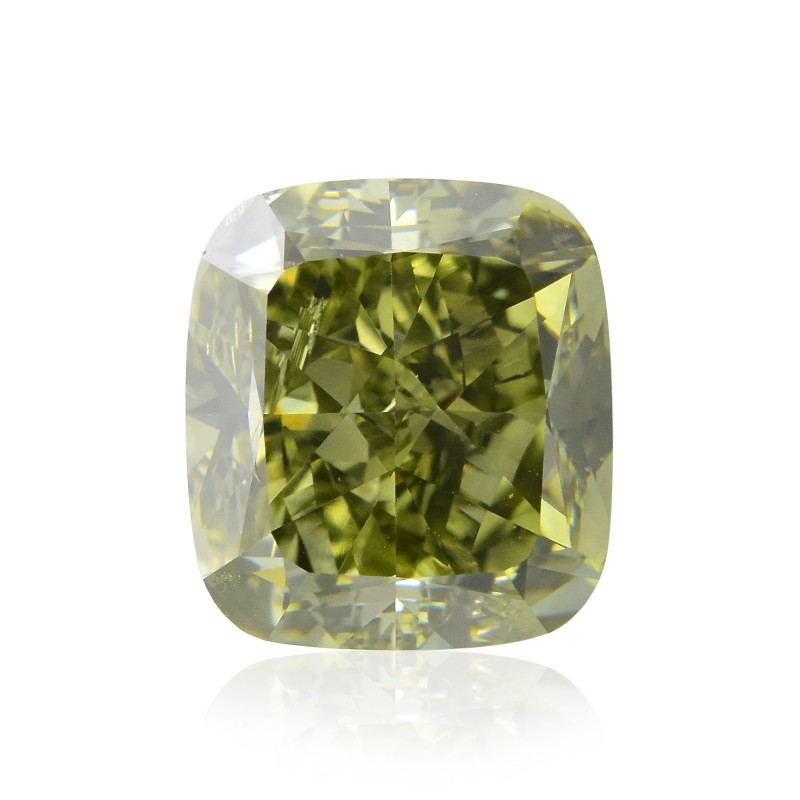 4.06 carat, Fancy Deep Grayish Yellowish Green Diamond, Cushion