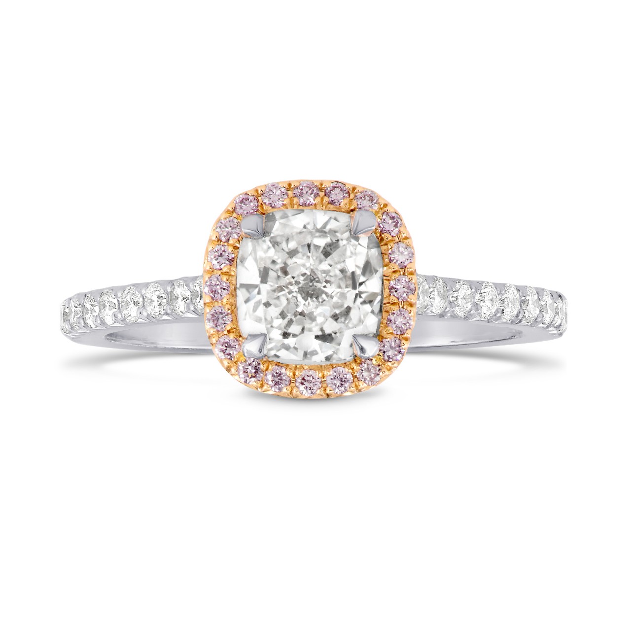 Collection White Cushion and Pink Diamond Halo Platinum Ring, SKU ...