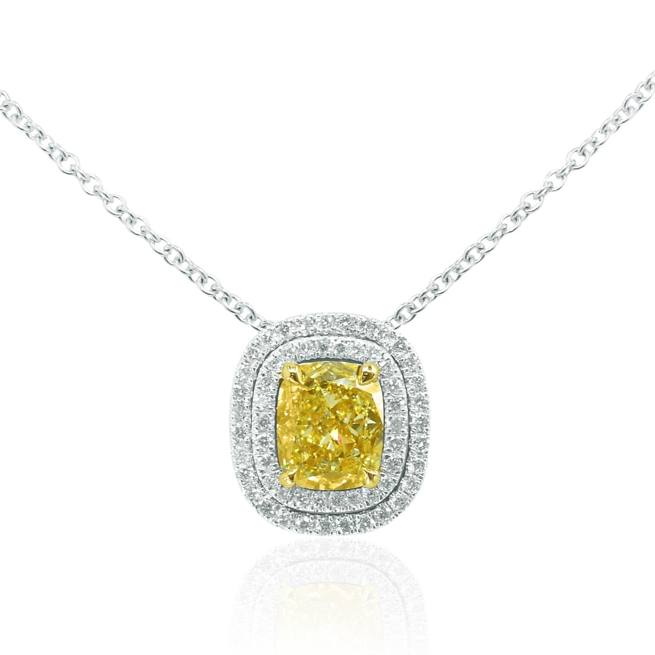 Fancy Yellow Diamond Double Halo Pendant, SKU 125238 (1.01Ct TW)