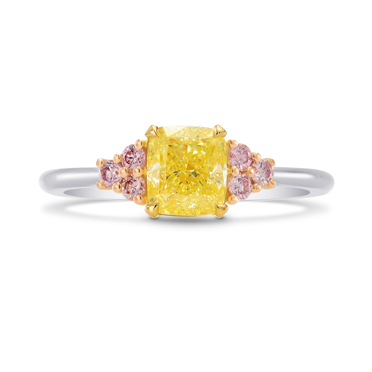Fancy Yellow Cushion & Pink Diamond Engagement Ring, SKU 251410 (1.17Ct TW)