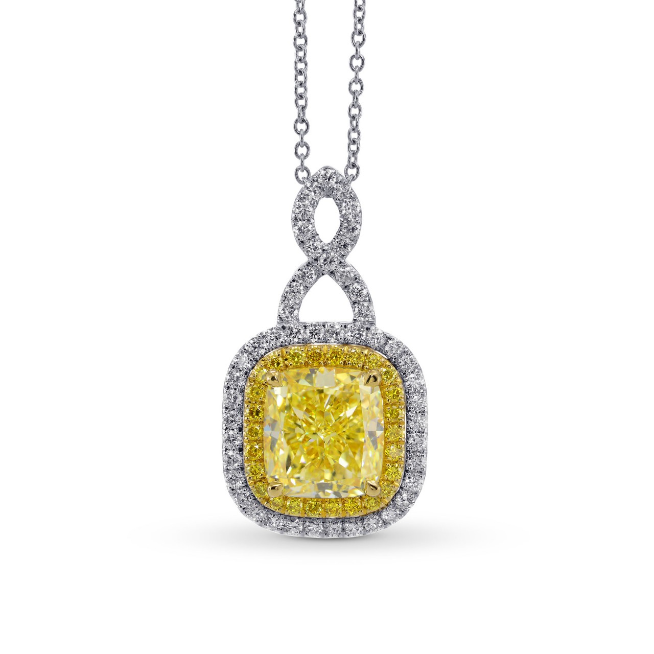 Fancy Intense Yellow Cushion Diamond Drop Pendant, SKU 272859 (3.99Ct TW)