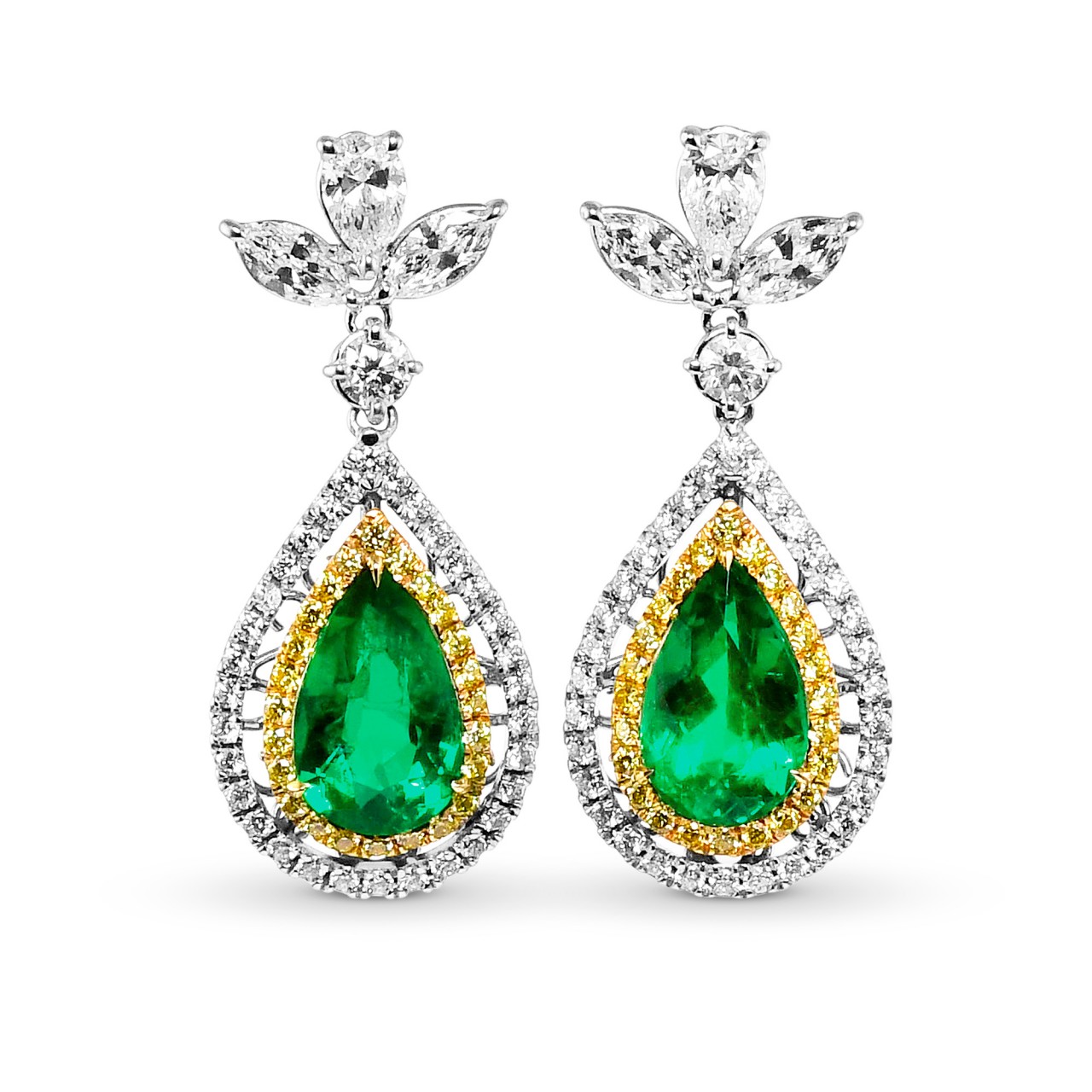 pear shaped emerald and diamond earrings