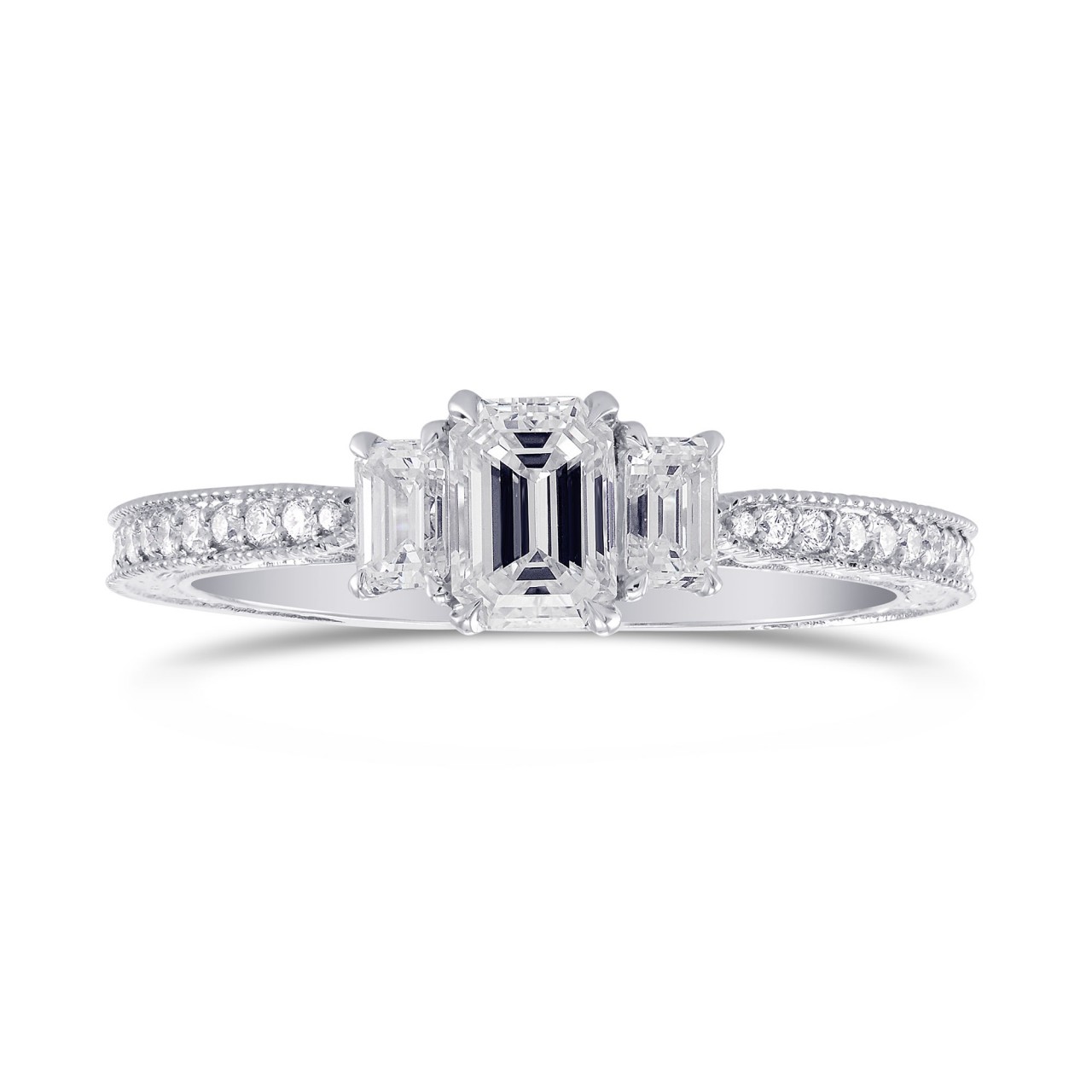 3 Stone Emerald-Cut Diamond Vintage-style Ring, SKU 290258 (0.94Ct TW)
