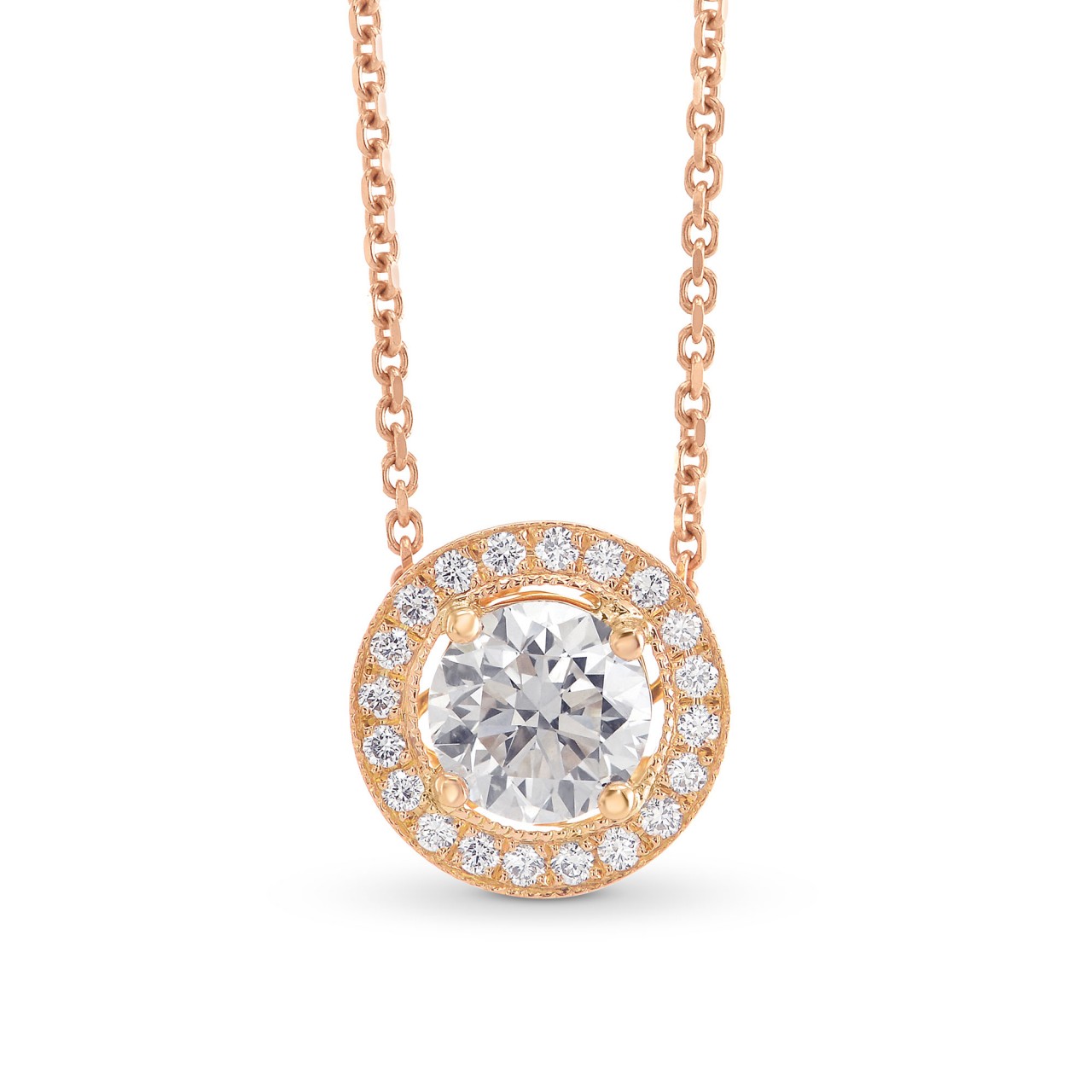 Round Brilliant Rose Gold Halo Pendant, SKU 308821 (0.83Ct TW)