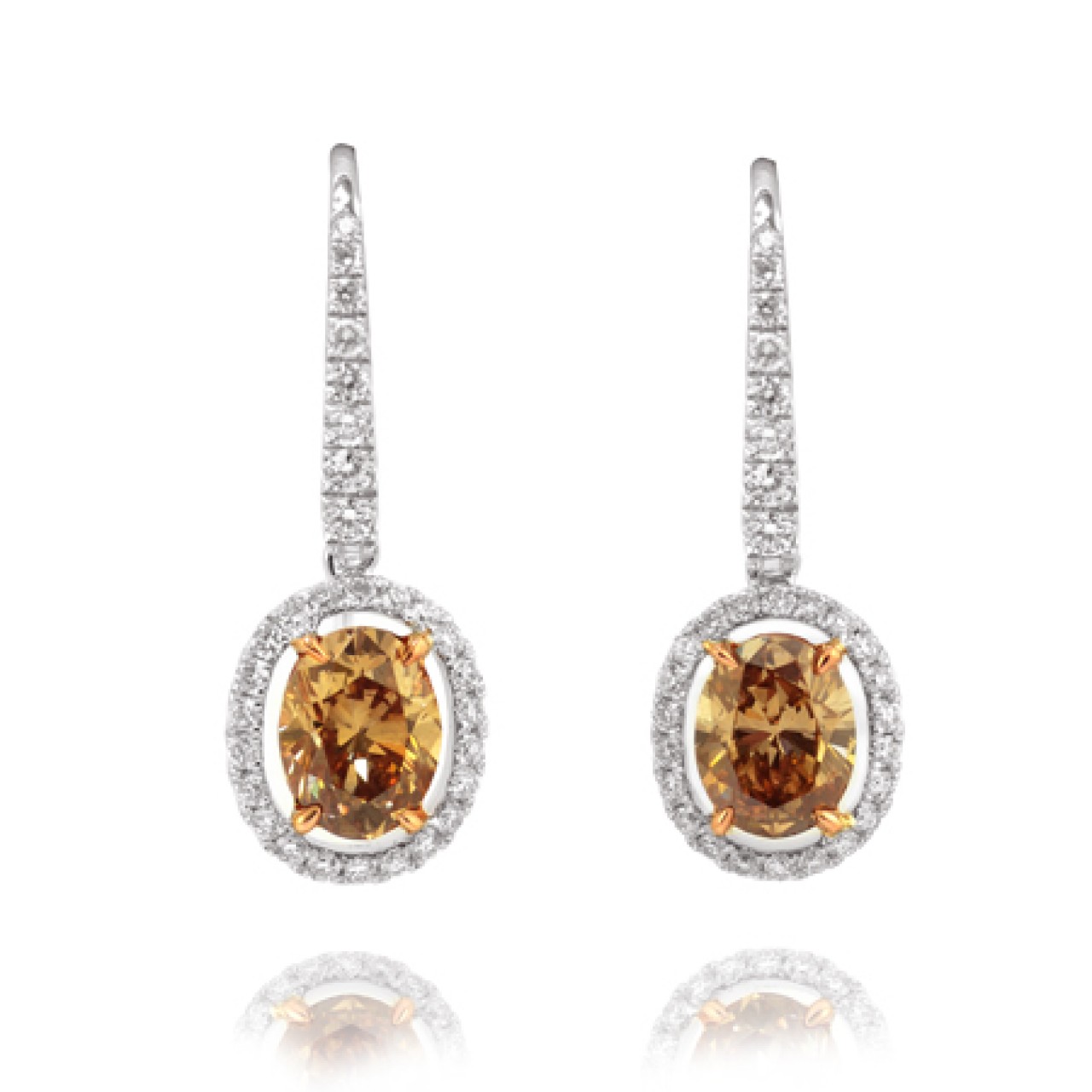 Two Diamond Drop Earrings in White, Yellow or Rose Gold