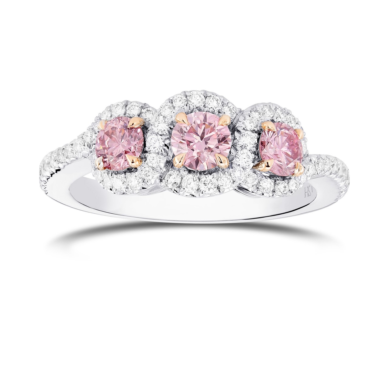 3 stone pink diamond ring