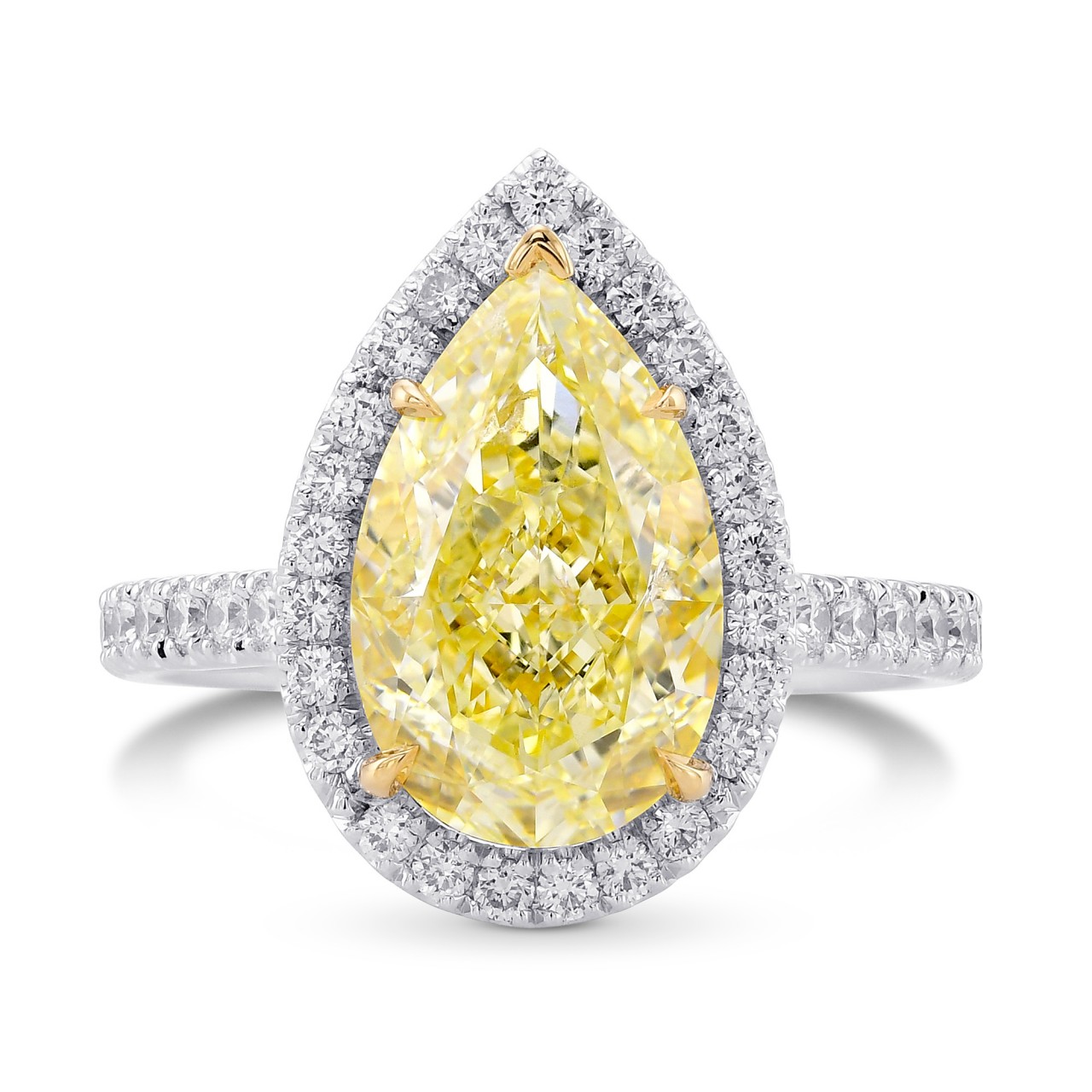 Light Yellow Pear Shape Halo Diamond Ring, SKU 375575 (5.70Ct TW)