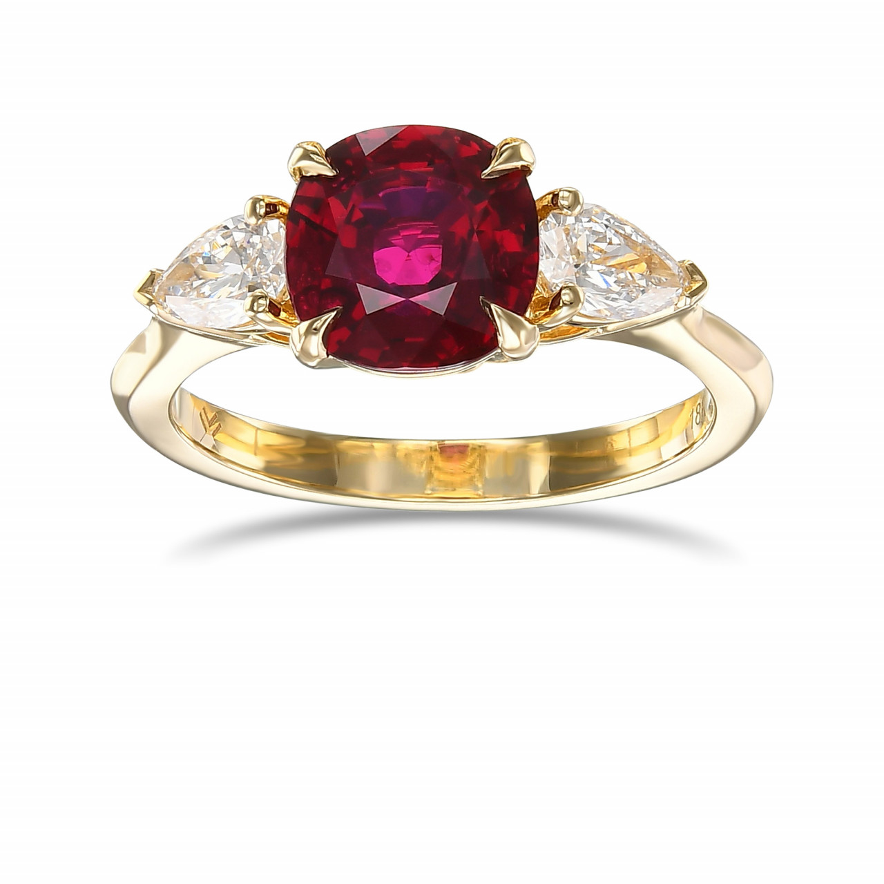 Cushion Ruby and Pear Diamond 3-stone ring, SKU 504866 (1.88Ct TW)