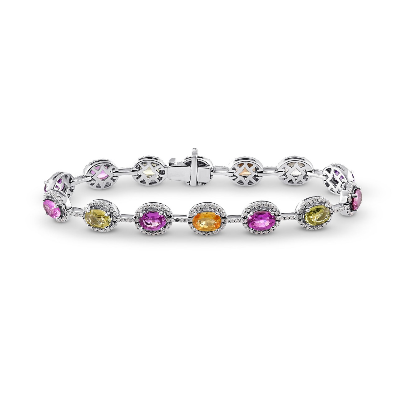 Multicolored Unheated Sri Lankan Sapphire Halo Bracelet (15.16Ct TW) SKU:   64511