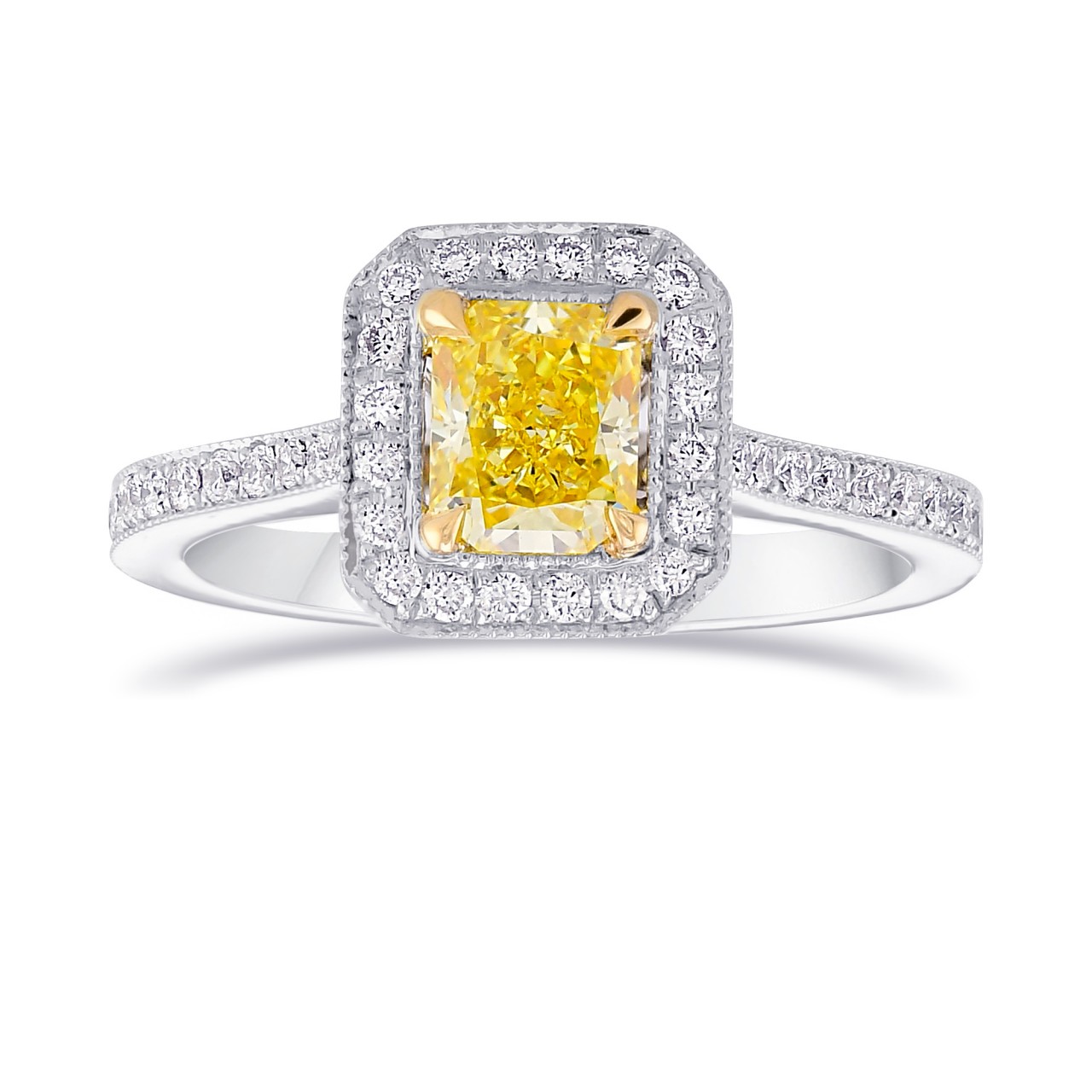 Fancy Intense Yellow Diamond Milgrain Halo Ring, SKU 77658 (1.18Ct TW)