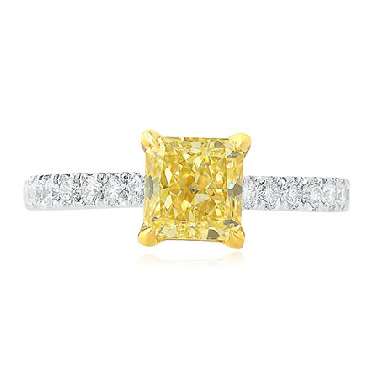 Fancy Light Yellow Radiant Diamond Pave Side Stone Ring, SKU 90576 (1 ...