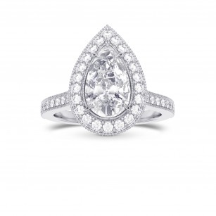 GIA Pear Shape Vintage Style Milgrain Halo Diamond Ring, SKU 28109R (1.30Ct TW)