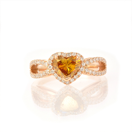 A Fancy Deep Orange Heart and pave halo bow ring in 18K Rose Gold, SKU ...