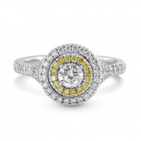 Platinum Collection Color and Fancy Vivid Yellow Diamond Double Halo Ring, SKU 119271 (0.74Ct TW)