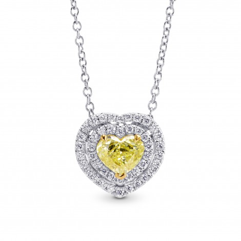  Fancy Intense Yellow Heart Diamond Double Halo Pendant, SKU 219096 (0.62Ct TW)