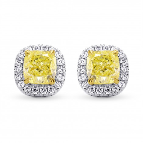Fancy Yellow and White Diamonds Halo Earrings, SKU 225383 (2.52Ct TW)