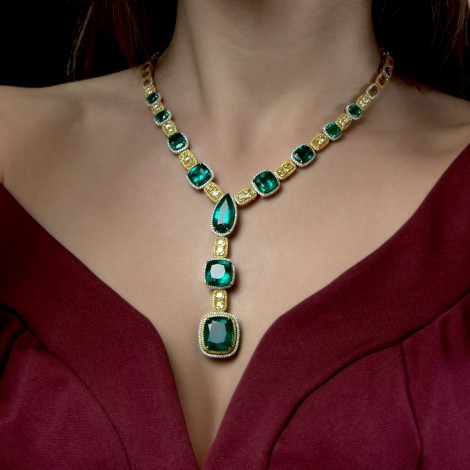 Extraordinary Emerald & Yellow Diamond Necklace (64.64Ct TW)