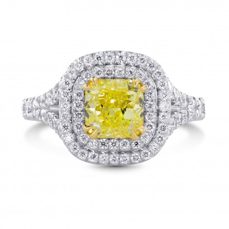 2 Carat Fancy Intense Yellow Cushion Diamond Double Halo Ring (2.75Ct TW)