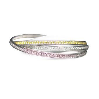 Pink Yellow and Bluish Grey Crossover Fancy Colored Diamond Bracelet set in 18K Gold, SKU 1107JL (7.77Ct TW)
