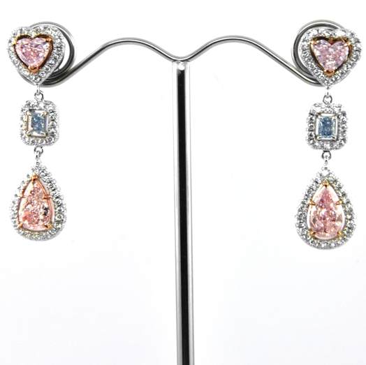 Multicolor Pink and Blue Diamond Drop Earrings, SKU 29003 (3.89Ct TW)