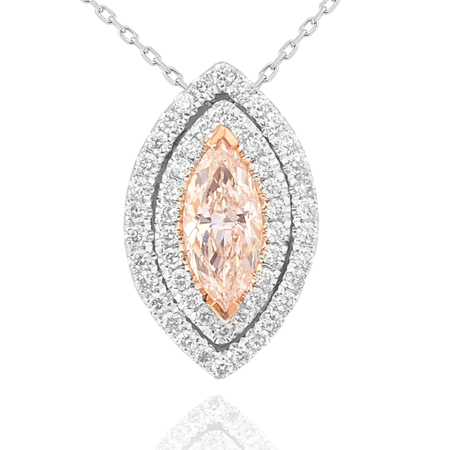 A breathtaking Faint Pink Marquise Diamond double halo pendant, SKU 28959 (0.67Ct TW)