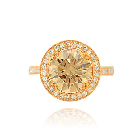 Fancy Brown Round Diamond Halo 18k Engagement Ring, SKU 81078 (4.28Ct TW)