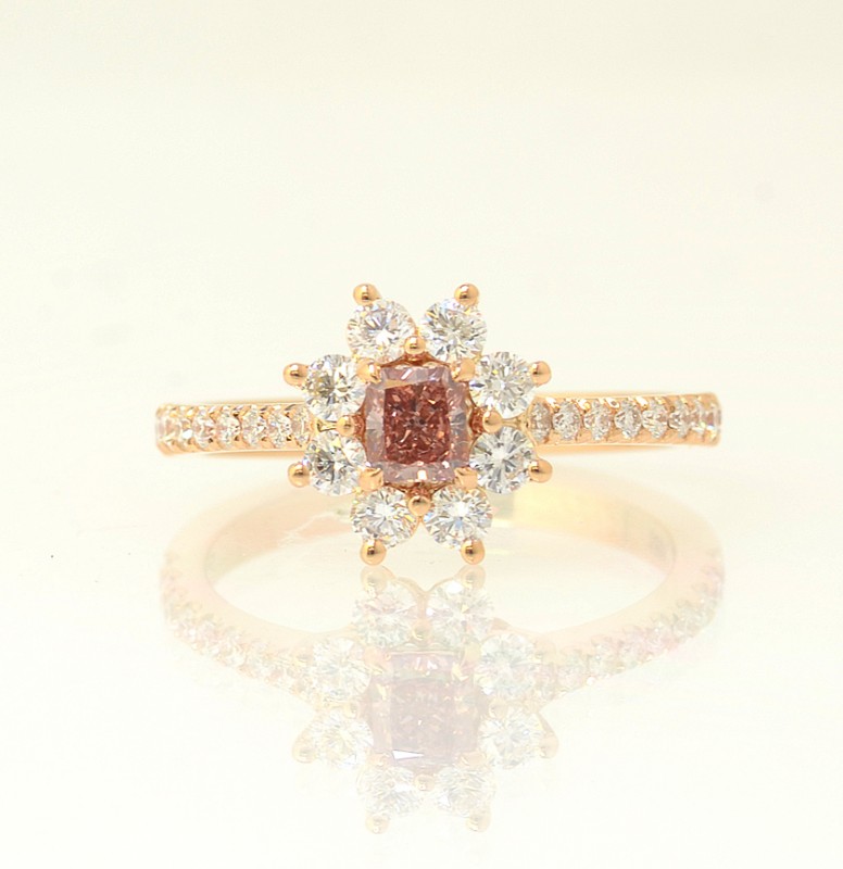 Fancy Deep Pink Radiant and White Brilliant Diamond Dress Ring, SKU 67264 (0.80Ct TW)