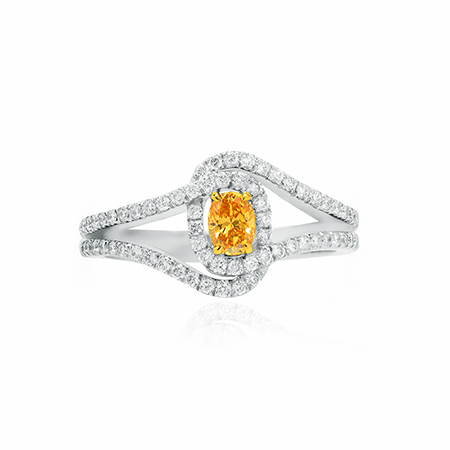 Fancy Intense Yellow Orange Diamond and Gold Interwoven Cross Over Ring set in 18K Yellow and White Gold, SKU 97210 (0.34Ct TW)