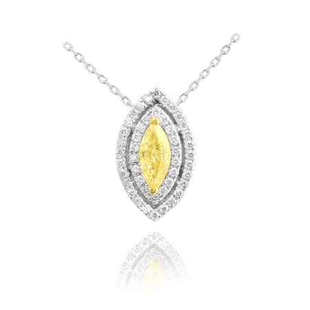 Fancy Intense Yellow Marquise Diamond Double Halo Pendant, SKU 40280 (0.47Ct TW)