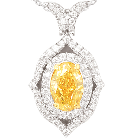 Fancy Intense Yellow Diamond Oval Shape Ornate Pave Pendant, SKU 20767 (1.27Ct TW)