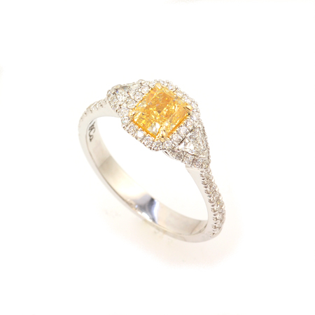 Fancy Intense Orangy Yellow Diamond Ring with Triangle and Pave Side ...