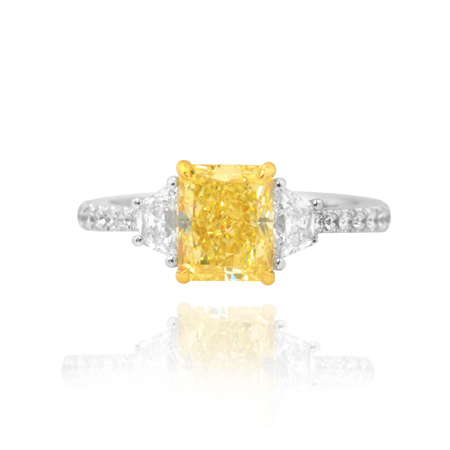 Fancy Intense Yellow Radiant and Trapezoid diamond ring, SKU 60958 (2.79Ct TW)