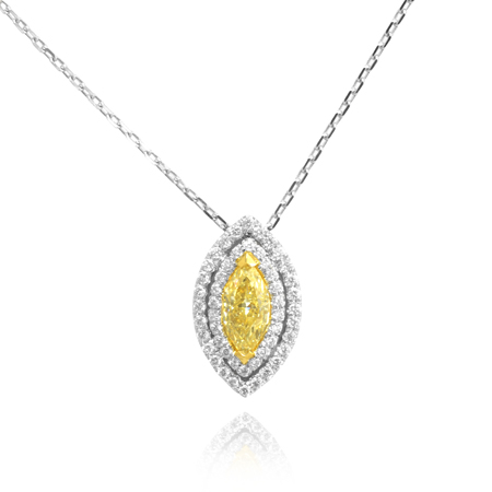 Fancy Light Yellow Marquise Diamond Double Halo Pendant, SKU 45677 (0.78Ct TW)