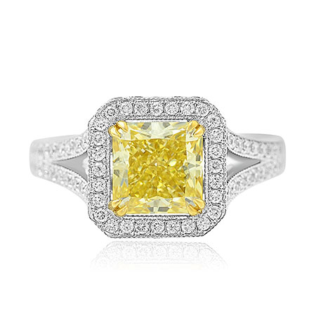Fancy Yellow Radiant Diamond Halo Ring, SKU 75633 (2.94Ct TW)