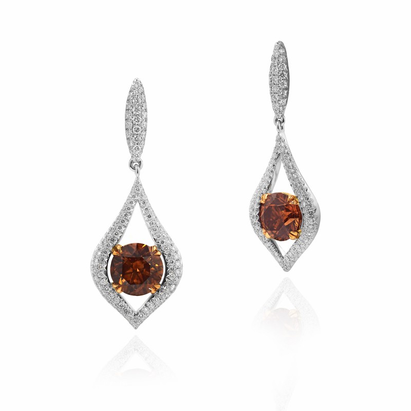 Fancy Dark Orangey Brown Drop Diamond Earrings, SKU 101834 (5.05Ct TW)