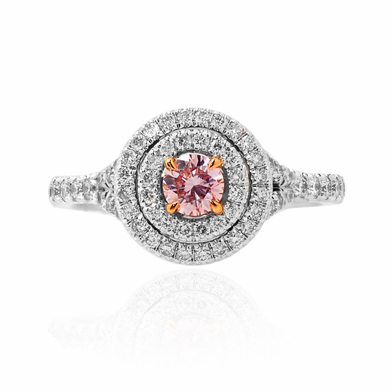 Fancy Pink Round Brilliant Diamond Double Halo Ring, SKU 102959 (0.73Ct TW)