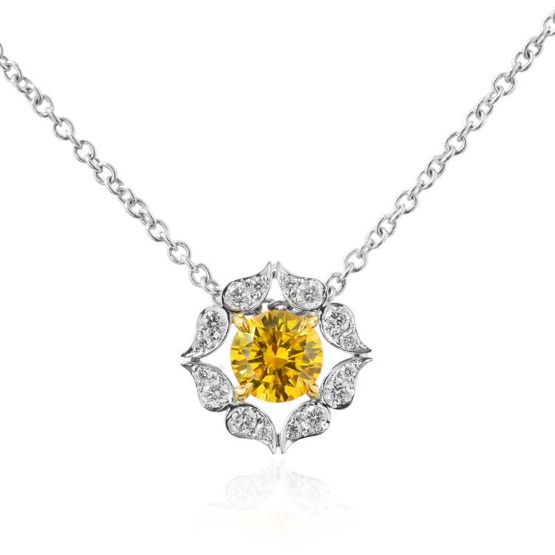 Fancy Vivid Orangy Yellow Round Brilliant Diamond Floral Pendant, SKU 103543 (0.55Ct TW)
