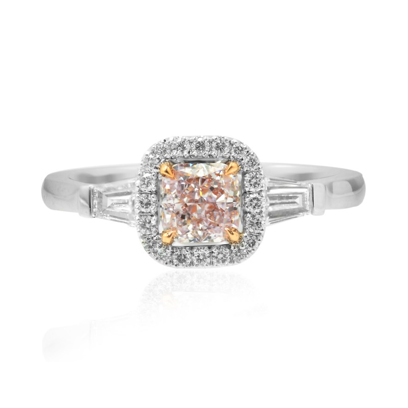 Light Pink Radiant & Taper Diamond Halo Ring, SKU 105102 (0.96Ct TW)