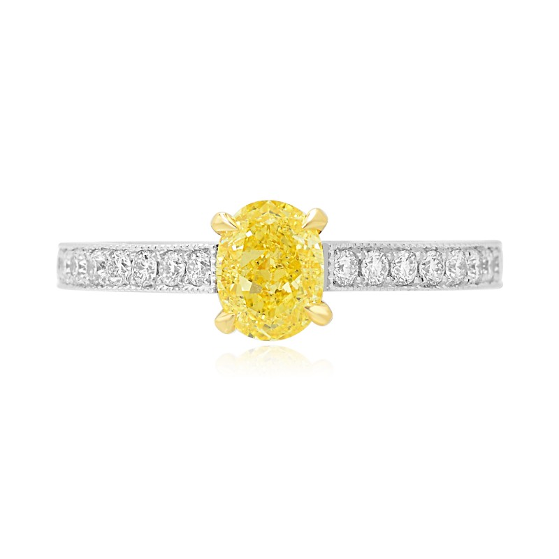 Fancy Intense Yellow Oval Diamond Ring, SKU 106876 (0.97Ct TW)