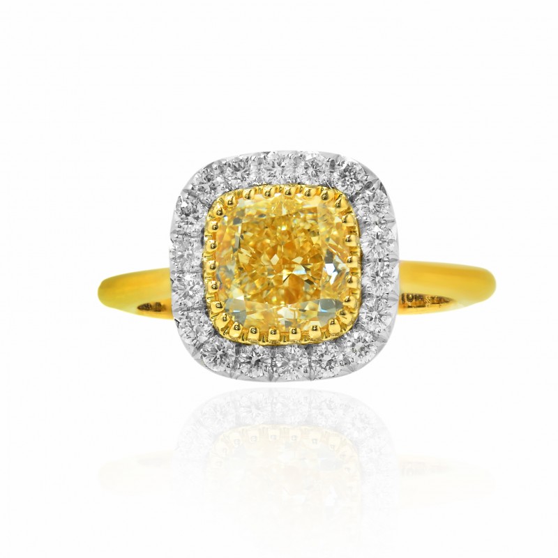Fancy Light Yellow Cushion Diamond Halo Ring, SKU 106877 (1.85Ct TW)