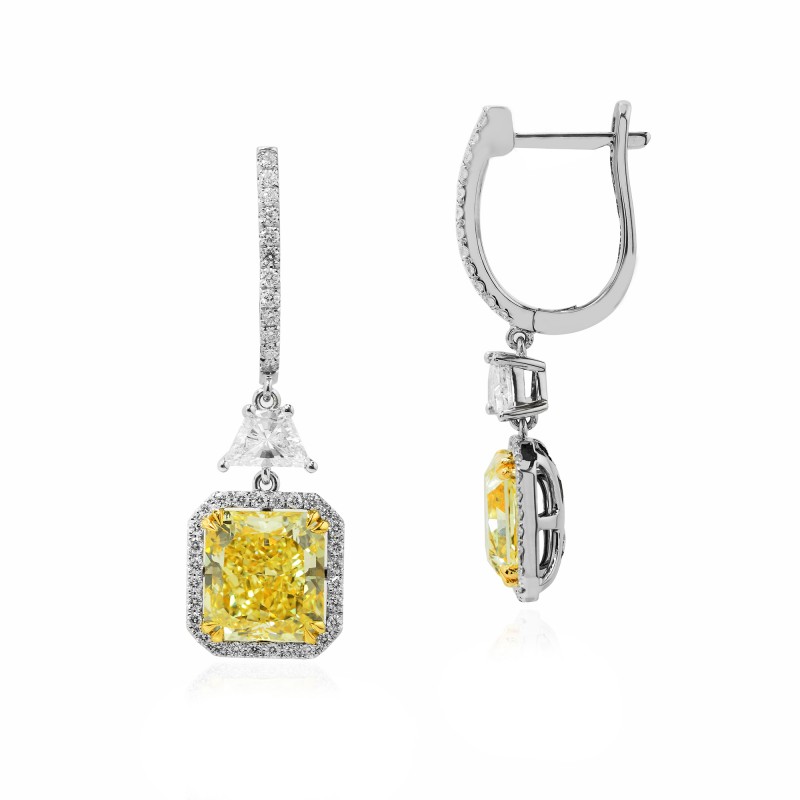 Extraordinary Fancy Yellow Internally Flawless Radiant Diamond Earrings, SKU 111845