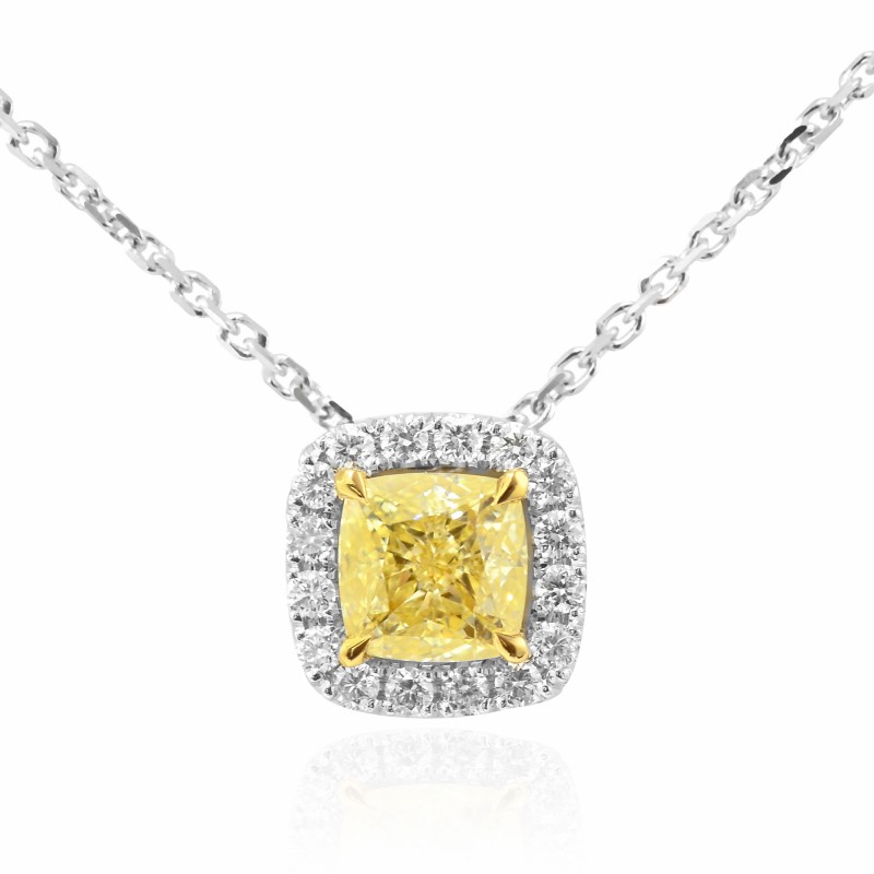 0.77Ct TW Fancy Yellow Halo Diamond Pendant, SKU 112290 (0.80Ct TW)