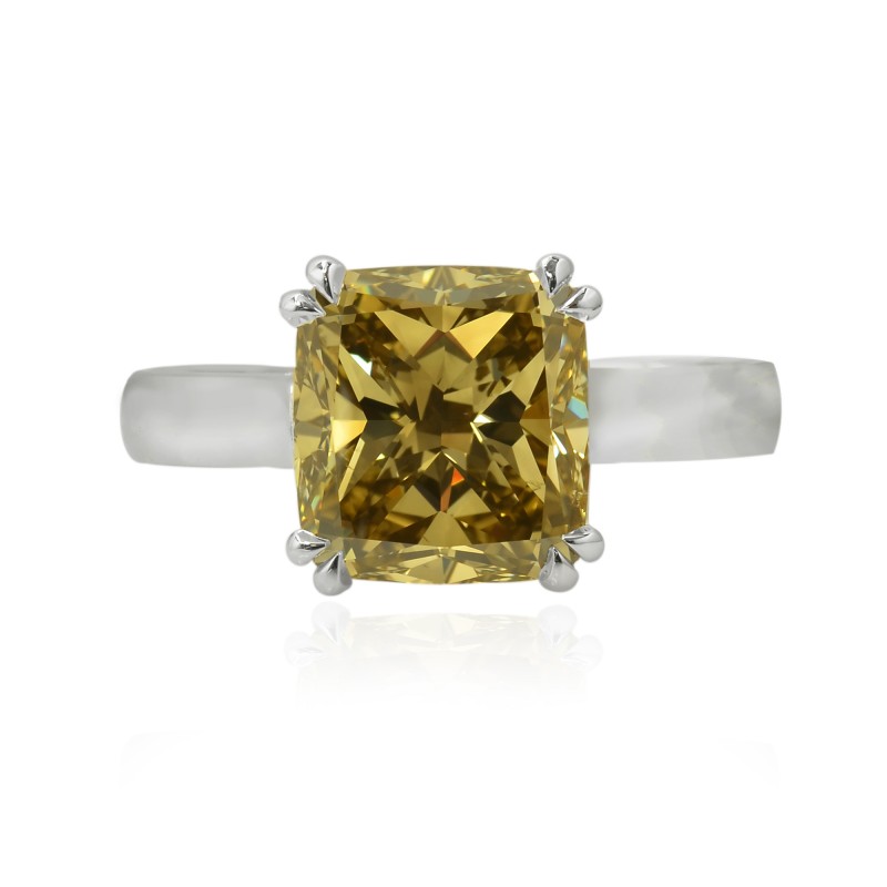 Fancy Dark Brown Greenish Yellow Radiant Diamond Ring, SKU 113036 (3.62Ct)
